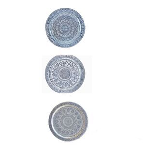 Set of Three Decorative Tray Middle Eastern Engraved Patina 19”